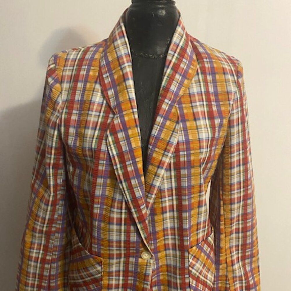 Four Seasons Vintage Plaid multi-color 1 button front blazer, size 14